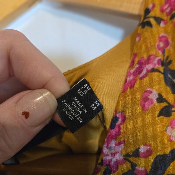 Vero Moda Medium Mustard Orange Floral Puff Sleeve Knee Dress Smocked Boho - Picture 4 of 12